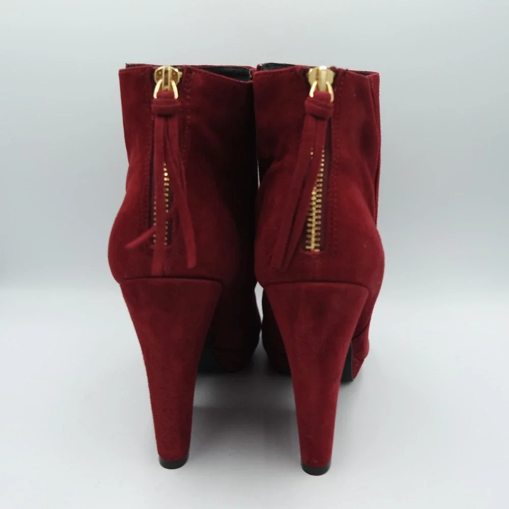 Office London Womens Burgundy Suede Platform Ankle Boots Block Heel Size 40 US 9